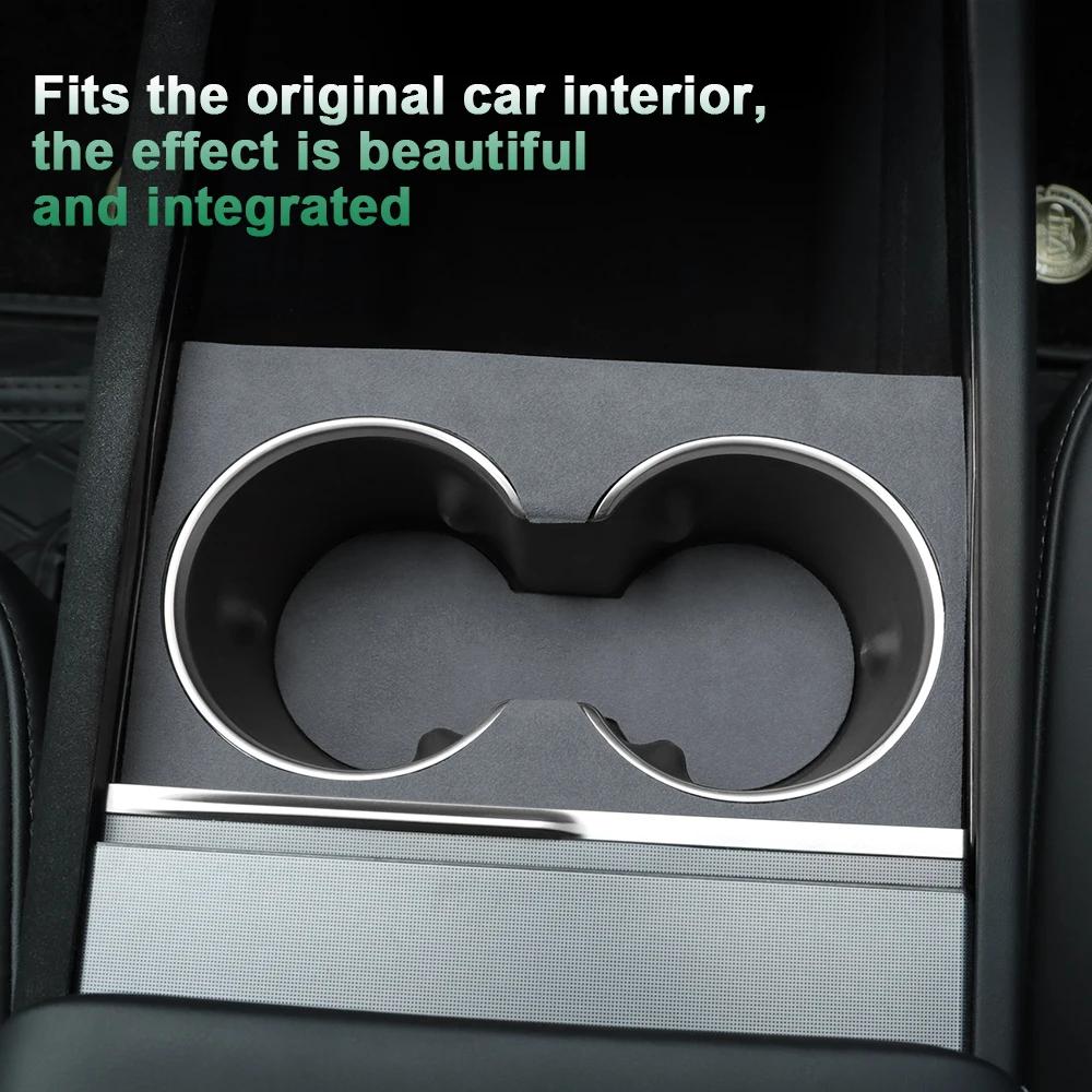 Italian Top Suede Central Console Water Cup Holder Trim Stickers for Tesla Model 3 Highland 2025 Model Y Juniper 2025-Up