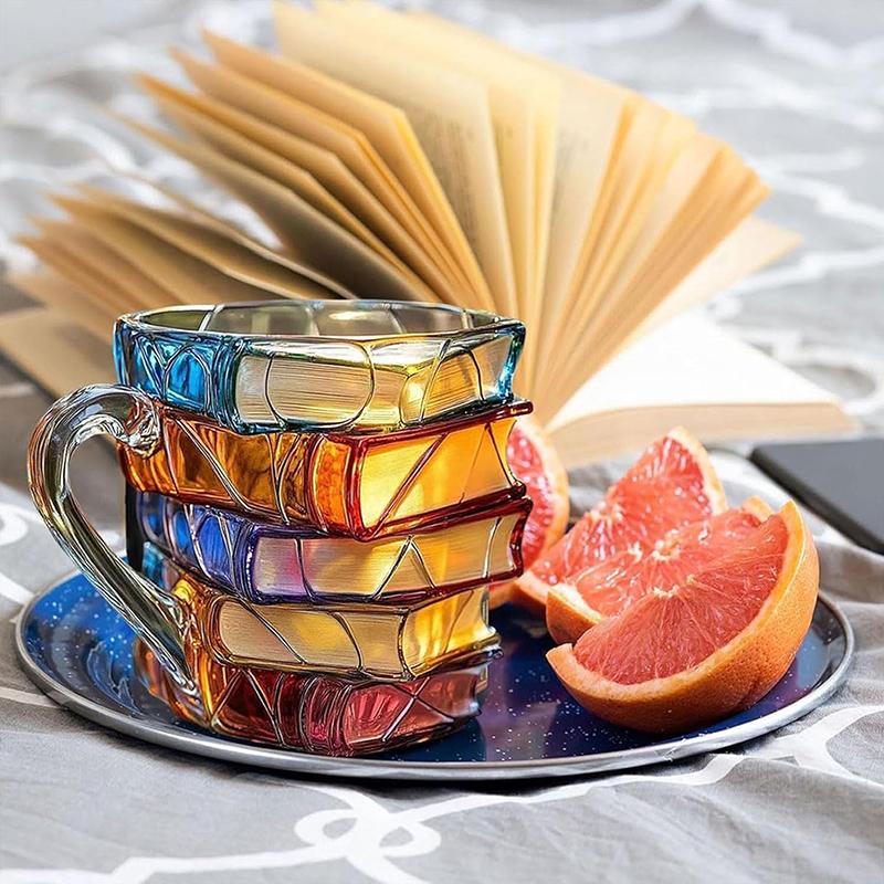 Painted Book Mug 11Oz Novelty 3D Painted Books Coffee Mug Unique Colorful Resin Books Stack Coffee Cup Collection Gifts