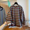 Women Plus Size Casual Loose Striped Fake Two Piece Long Sleeve Daily Sweatshirt