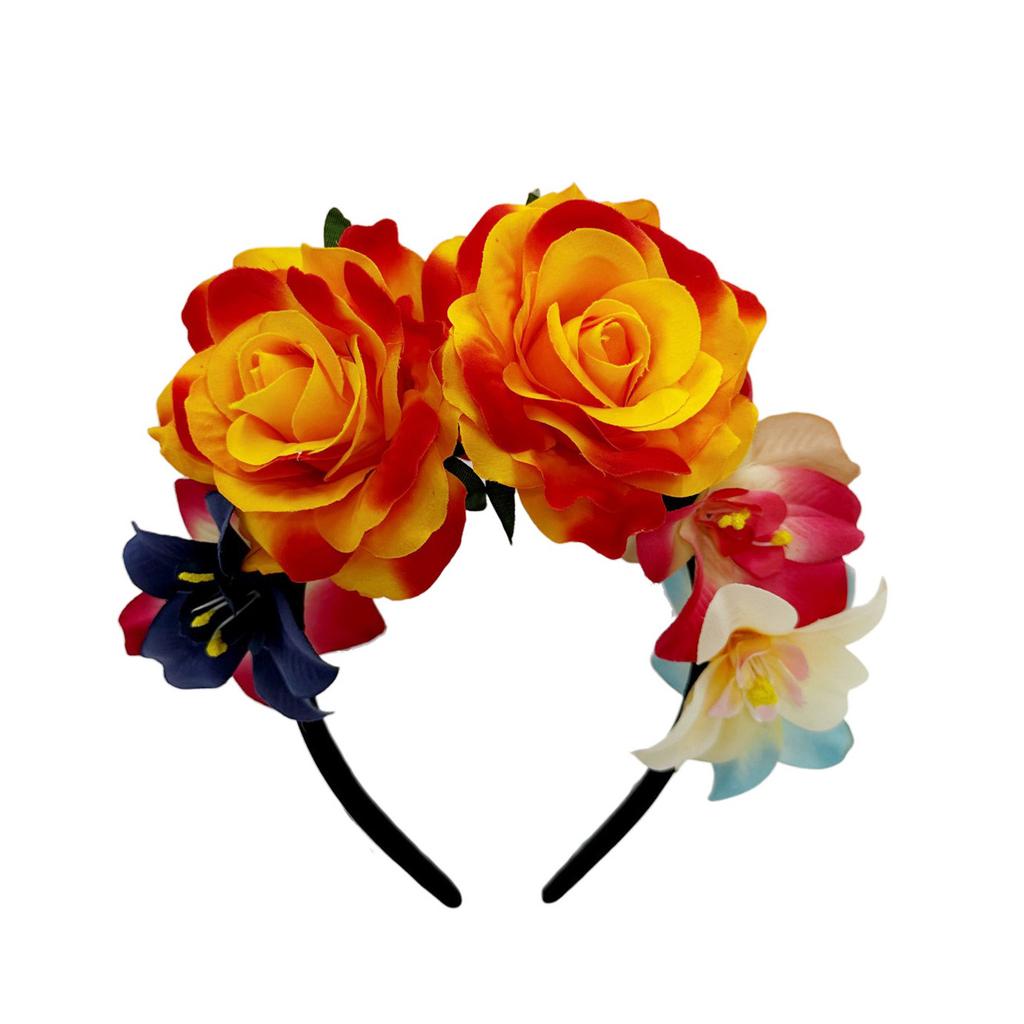 Mexický karneval Velká růžová čelenka na hlavu Plesové sváteční šaty Simulovaná orchidejová spona do vlasů Tiarra