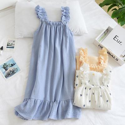 Women's Summer Cotton Spaghetti Strap Nightgown - Sweet, Cute, and Loose Mid-Length Dress for Homewear