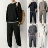 2Pcs/Set Men Casual Sport Suit Waffle Texture O-neck Long Sleeve Sweatshirt Elastic Waist Pockets Jogger Pants Set Loose Fit Sweatshirt Suit