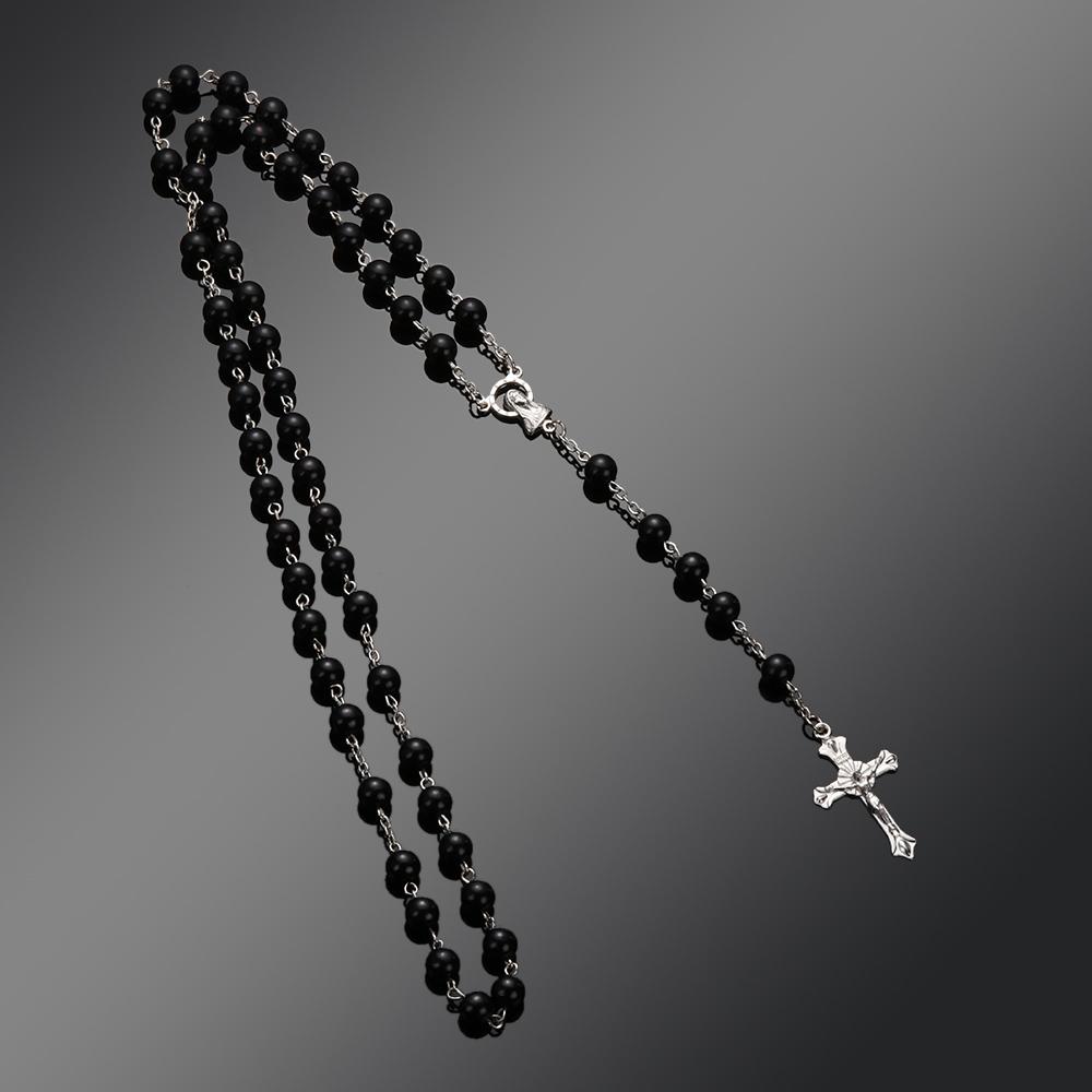 New Fashion Handmade Round Glass Bead Catholic Rosary Quality Bead Cross Necklace Beads Cross Religious Pendants Necklace