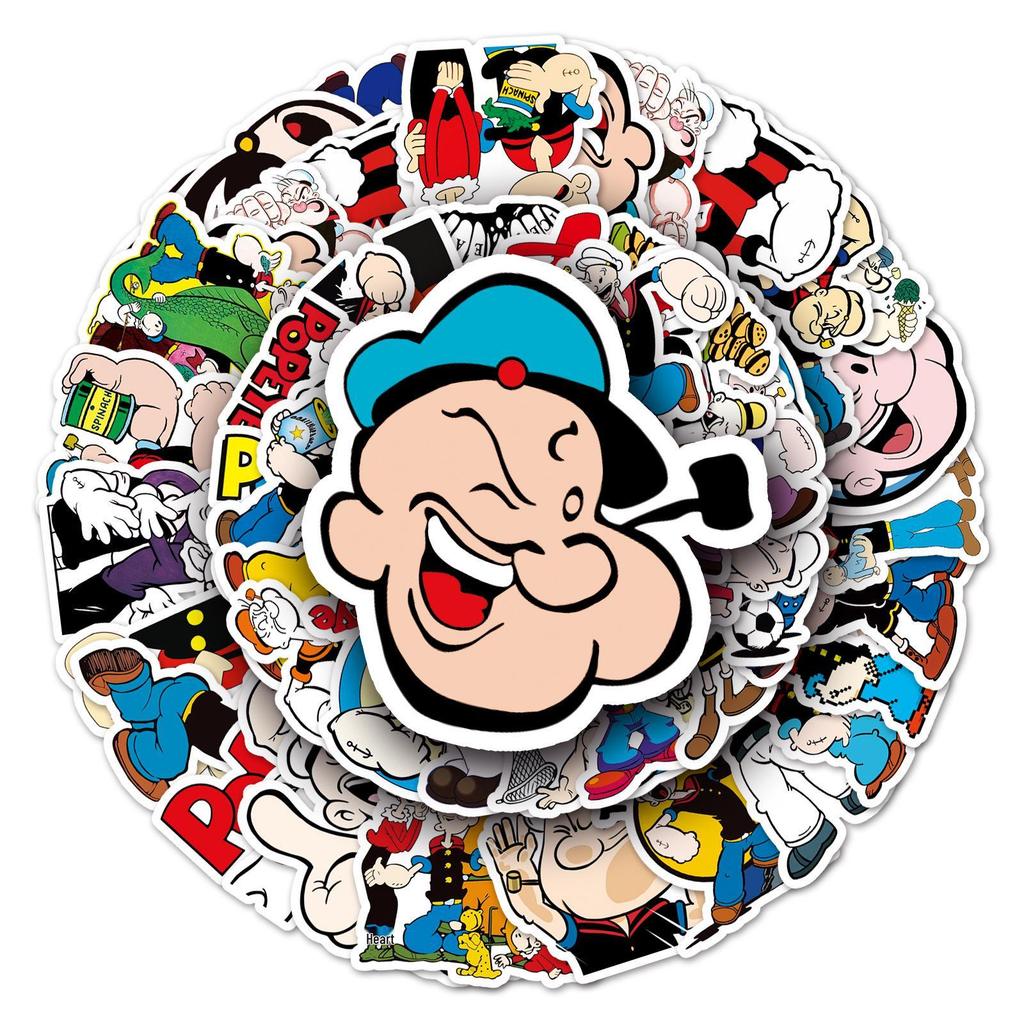 50 Popeye Cartoon Stickers: Waterproof Anime Decorations for Notebooks, Cars, Motorcycles, and Luggage