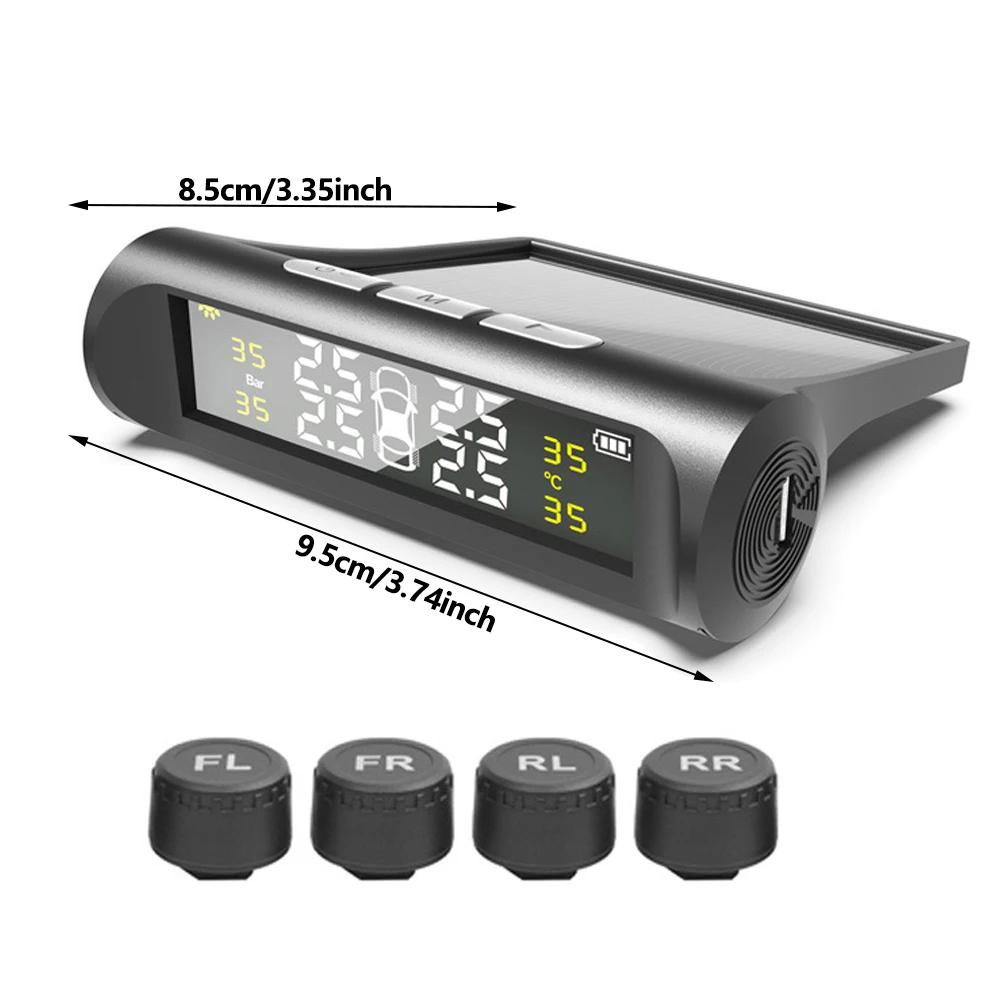 Digital LCD Display Universal Smart Car TPMS Tyre Pressure Monitoring System 4 Sensors Auto Security Alarm Solar Charging