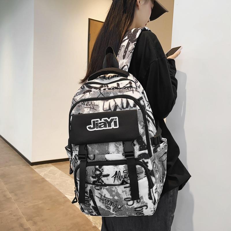 

Новая большая школьная сумка для учеников средней школы, высококачественный студенческий рюкзак для учеников средней школы, рюкзак для колледжа с граффити для старшеклассников серый