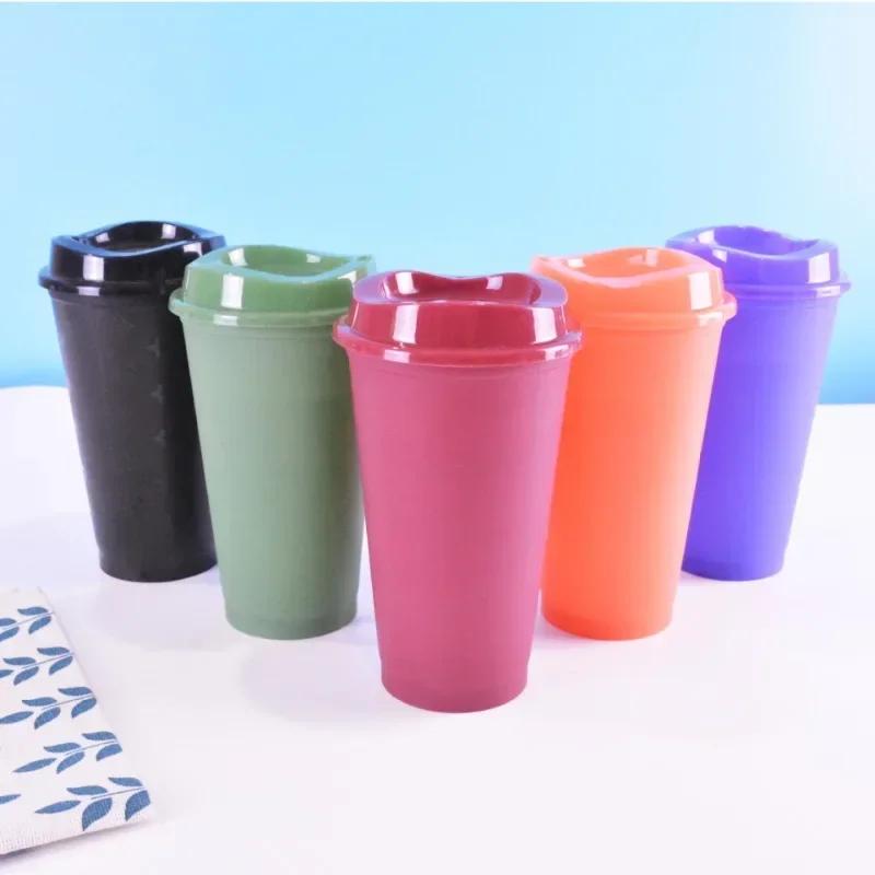 475ML Large Capacity Plastic Straw Cup for Birthday Parties Coffee Drinking Reusable Macaron Colored Straw Cup Takeaway New