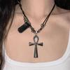 Y2K Retro Metal Cross Pendant Necklace For Women Girls Punk Gothic Black Rope Long Sweater Chain  Party Jewelry Gifts