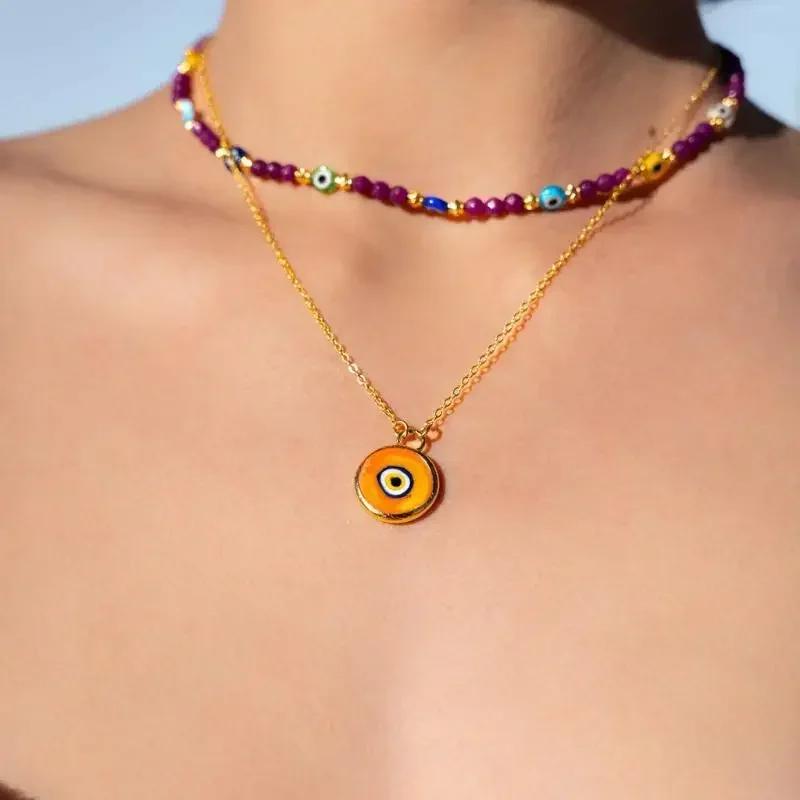 INS Style Colorful Stainless Steel Eyeball Pendant Necklace Fashion Personalized Sweet Pendant Women's Jewelry Accessories