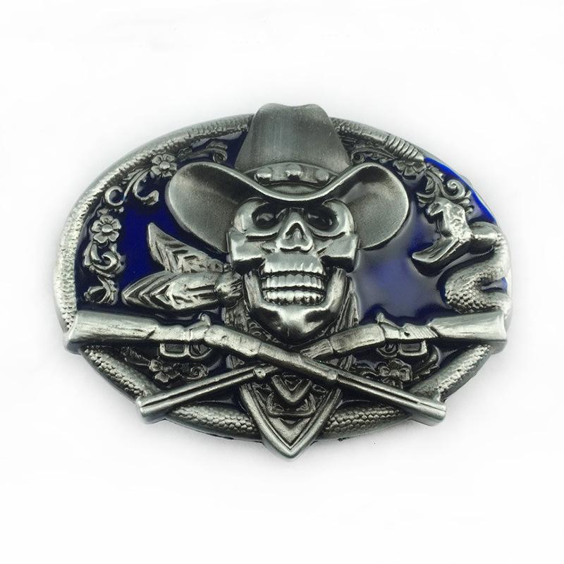 Western Cowboy Skull Zinc Alloy Belt Buckle - Red Leather Large Handicraft Retro Plate.