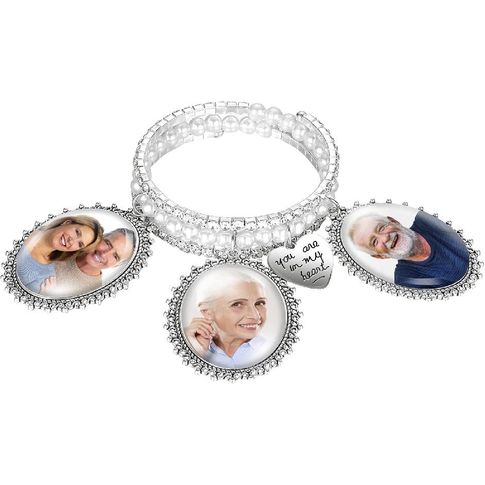 Hicarer Wedding Bouquet Picture Frame, 2.5 Inches Bride Bouquet Photo Charm Memorial Lacy Oval Photo Pendant for Wedding Memory Bridal Shower Large