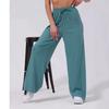 Damen Rippstrick Hose mit Kordelzug Weiter Bein Elastischer Bund Lässige Loungehose