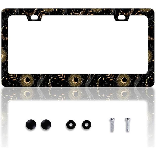 Black Cat License Plate Frame Pet Animal License Plate Holder Personalise Stainless Steel Funny Design Compatible With Standard License Plate Frames