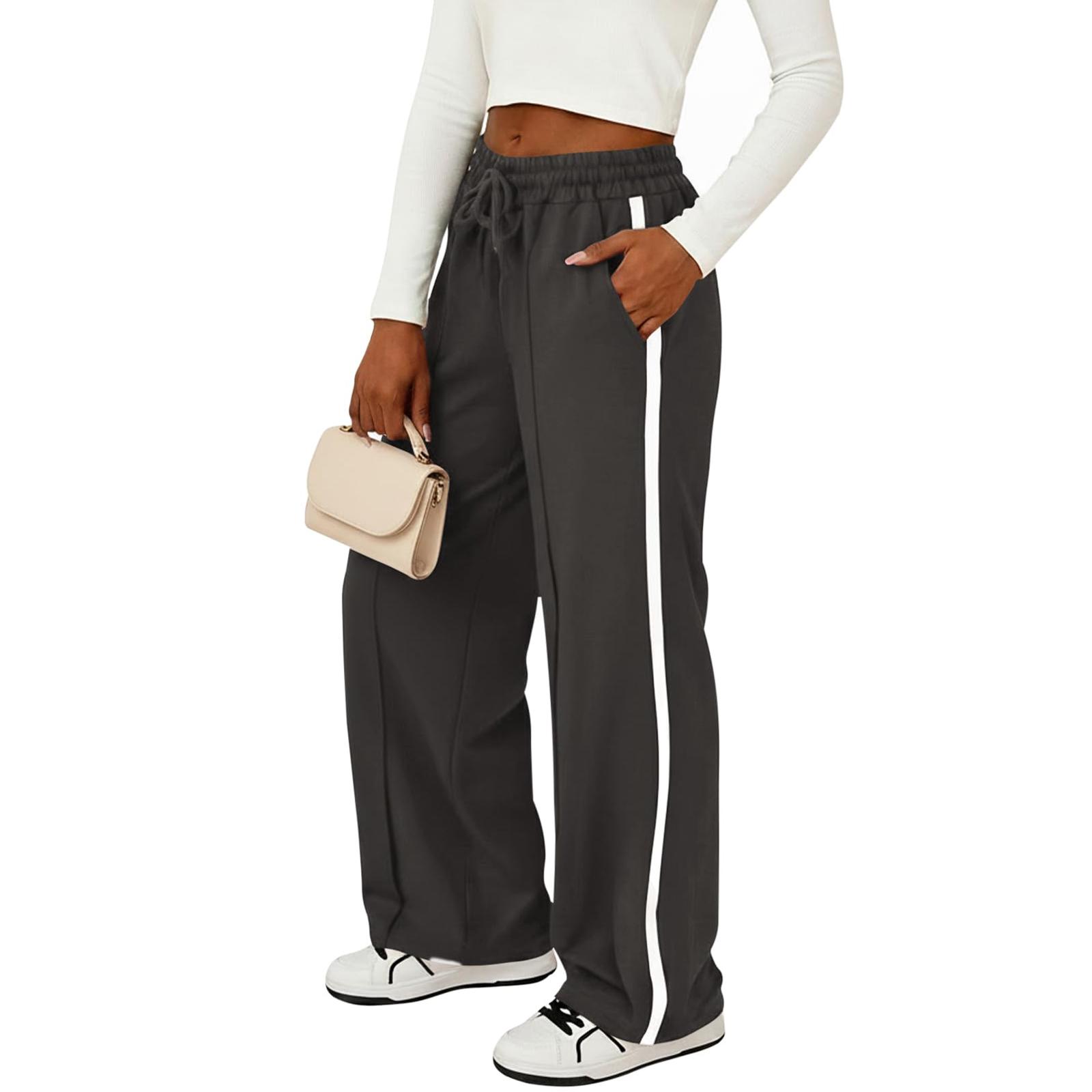 

Женские эластичные брюки с высокой посадкой, повседневного кроя, с широкими штанинами, длинные, с карманами L