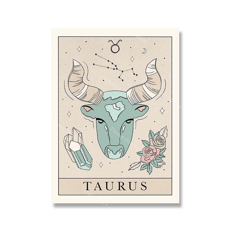 Bohemian Zodiac Art Posters and Prints Canvas Painting Tarot Cards Inspired Astrology Virgo Aquarius Constellation Picture Decor