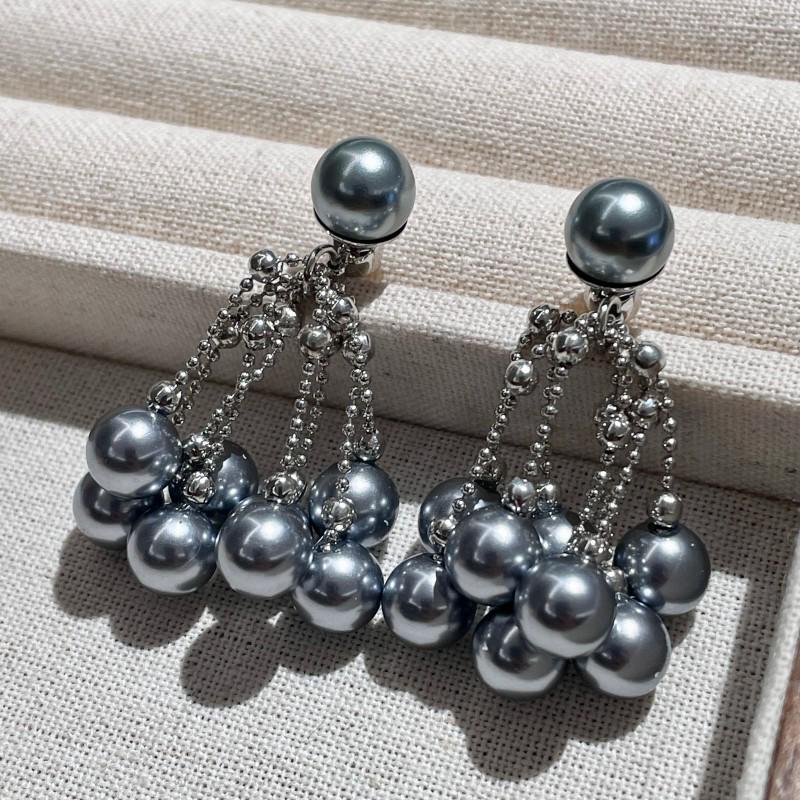 S925 Sterlingsilber Nadel Grau Perlen Quaste Ohrringe - Elegantes Nischen Design für Damen