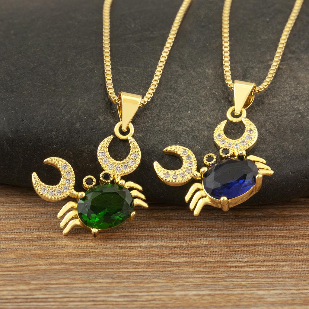 Nidin New Arrival Classic Crab Pendant Necklace for Women 4 Colors Cubic Zirconia Moon & Crab Choker Multicolor Fashion Jewelry