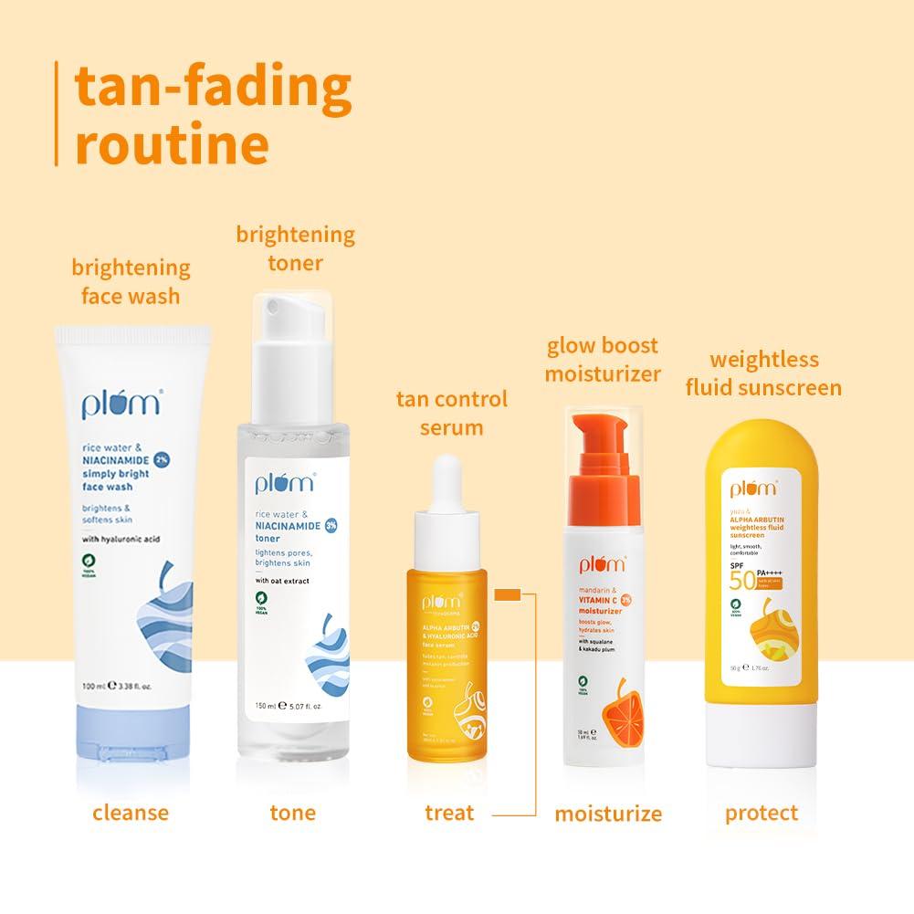 Plum 2% Alpha Arbutin & Hyaluronic Acid Face Serum 30 ml Pack | Brightens Skin | Fades Tan | Hydrating Serum