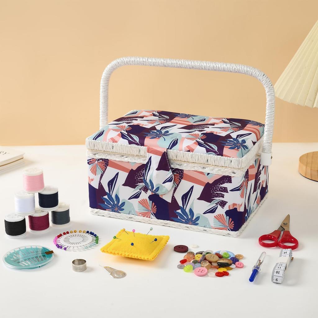 D&D Sewing Box, Sewing Kit, Large Capacity, Double Layer Storage, Sewing Accessory Storage Box 24*17.5*13cm (Light Purple)