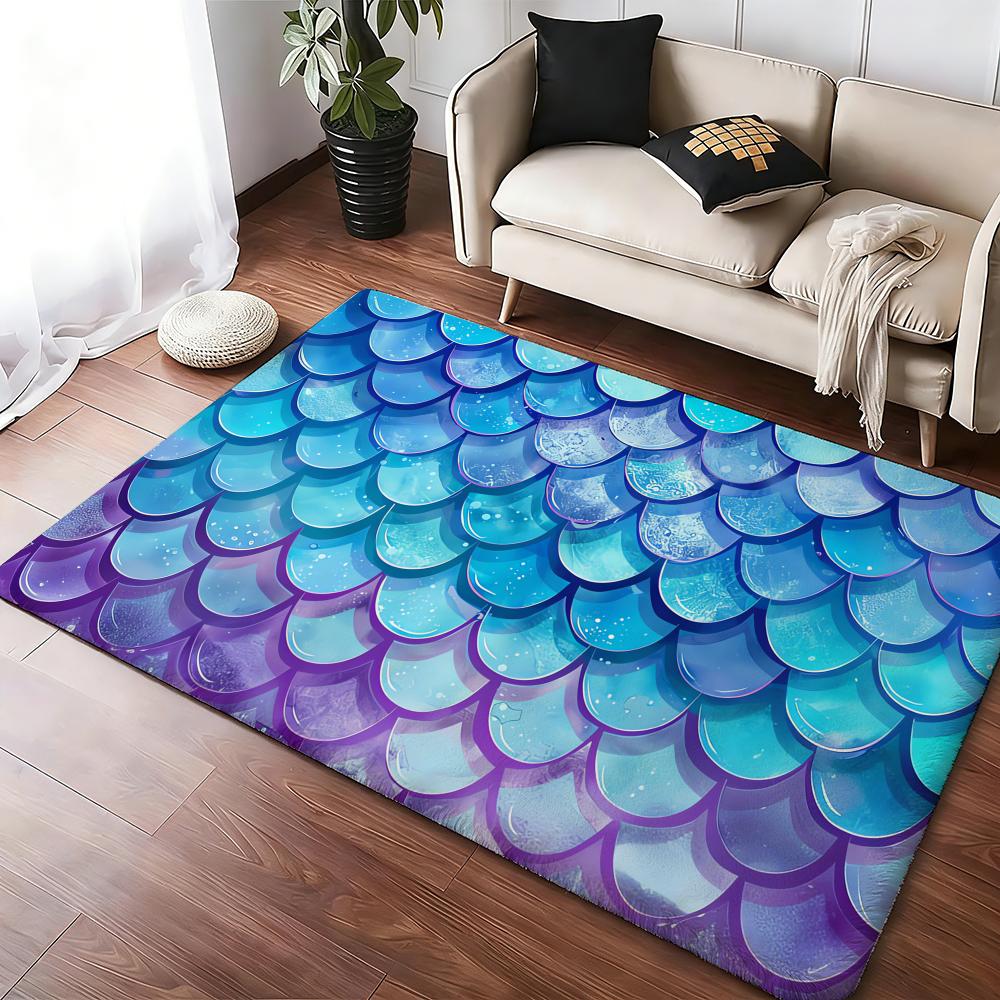 Fish Scales Pattern Floor Mat Cozy Flannel Soft Thick Non-Slip Mat For Living Room Bedroom Kitchen Decor Rugs