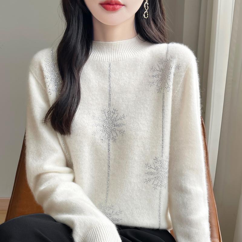 Women's Cashmere Sweater Qinghe Cashmere 30% Cashmere 70% Wool Autumn and Winter Pullover Warm and Fashionable