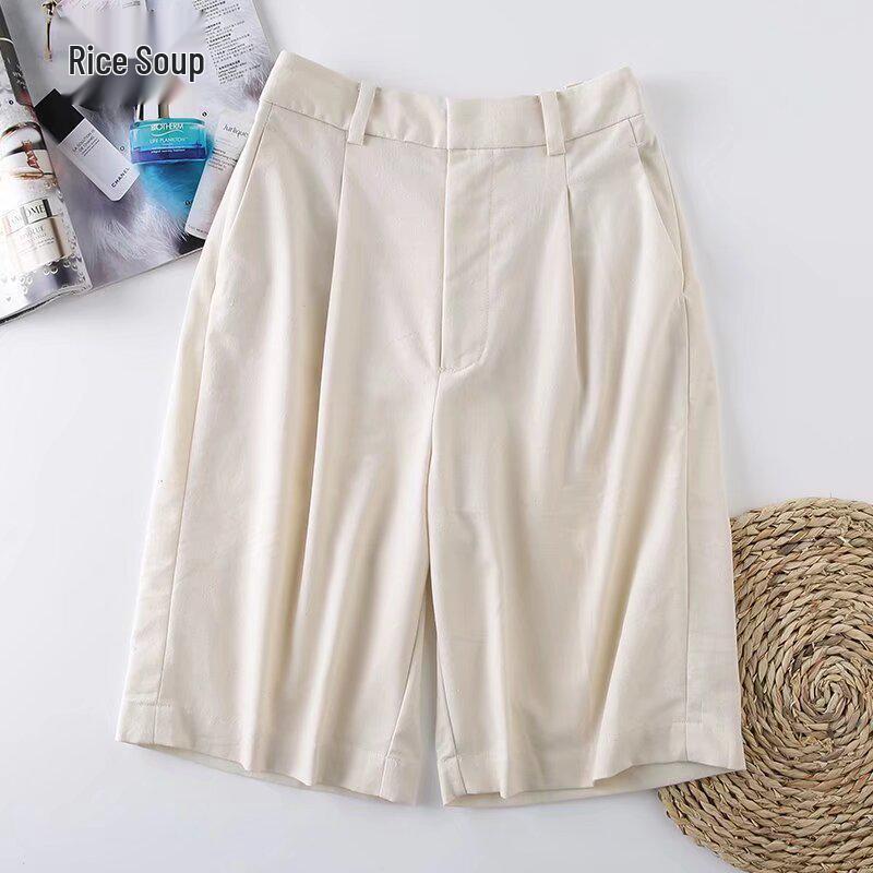 

Женские шорты с высокой посадкой из смесового льна - Дышащие, Универсальные, Повседневные летние брюки L