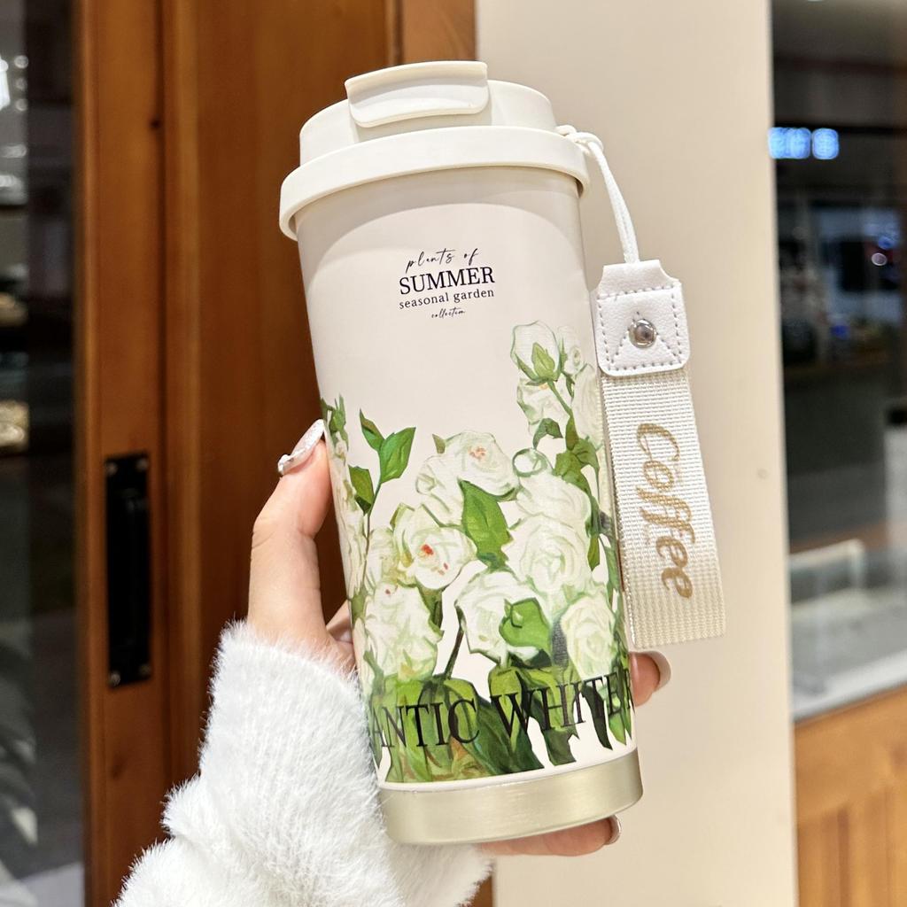 Isolerad Kaffemugg i Rostfritt Stål, Lily, för Resa: Sommarträdgårdsutgåva
