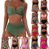 New Multi-color Printing Split Solid Color Gathering Bikini High Waist Explosion Swimsuit