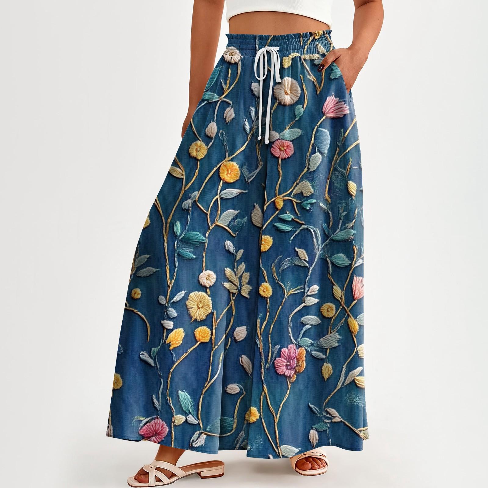 

Женские брюки с высокой талией и карманами, повседневные брюки с цветочным принтом XXXL