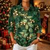 Women's Casual Christmas Print 3/4 Sleeve Button Down Collared Shirt
