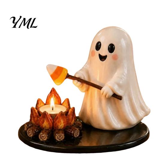Unique Sculpture for Office Desk Halloween Campfire Tealight Holder, Mummy Ghost Scarecrow Resin Decorative Holder Wedding Candle Stand Desk,