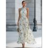 2026 Elegant Halter Neck Floral Maxi Dress for Women, Sleeveless Chiffon Flowy Long Dress, Summer Beach & Party Wear