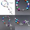 Christianity Goddess Jesus Cross Pendant Colorful Beads Chain Women Bracelet