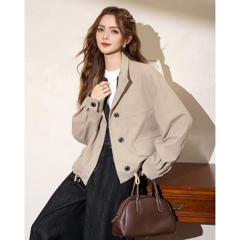 ET BOITE Women's Loose Fit Stand-Collar Cropped Windbreaker