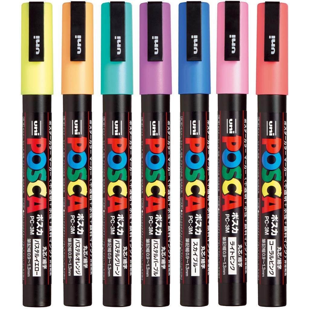 Uni Mitsubishi Pencil Posca Fine Round 7 PC3M7C Water-Based Pen, Point, Tip, Colors,
