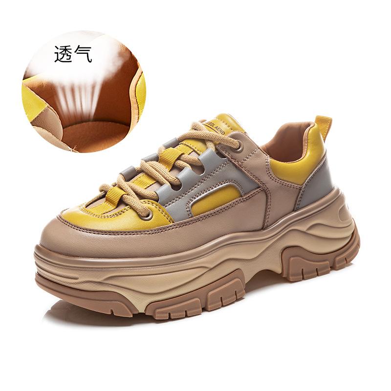Suction film sole leather dad shoes for women 2025 spring new retro famous trendy shoes thick-soled versatile sports shoes for women