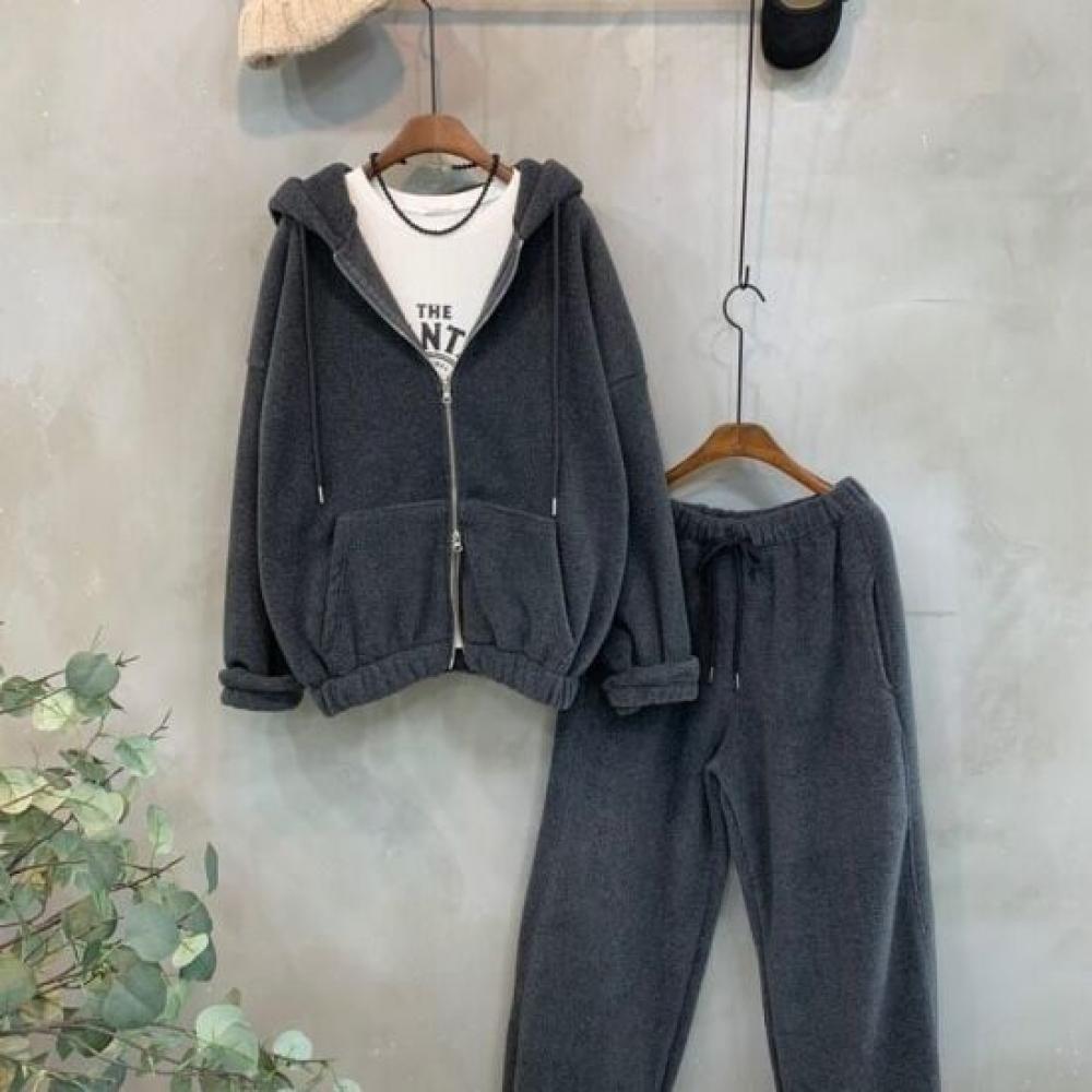 C S In The Room fleeCe Two Way Hooded Zip Up bandIng StrIng Wide pantS Set 2 
