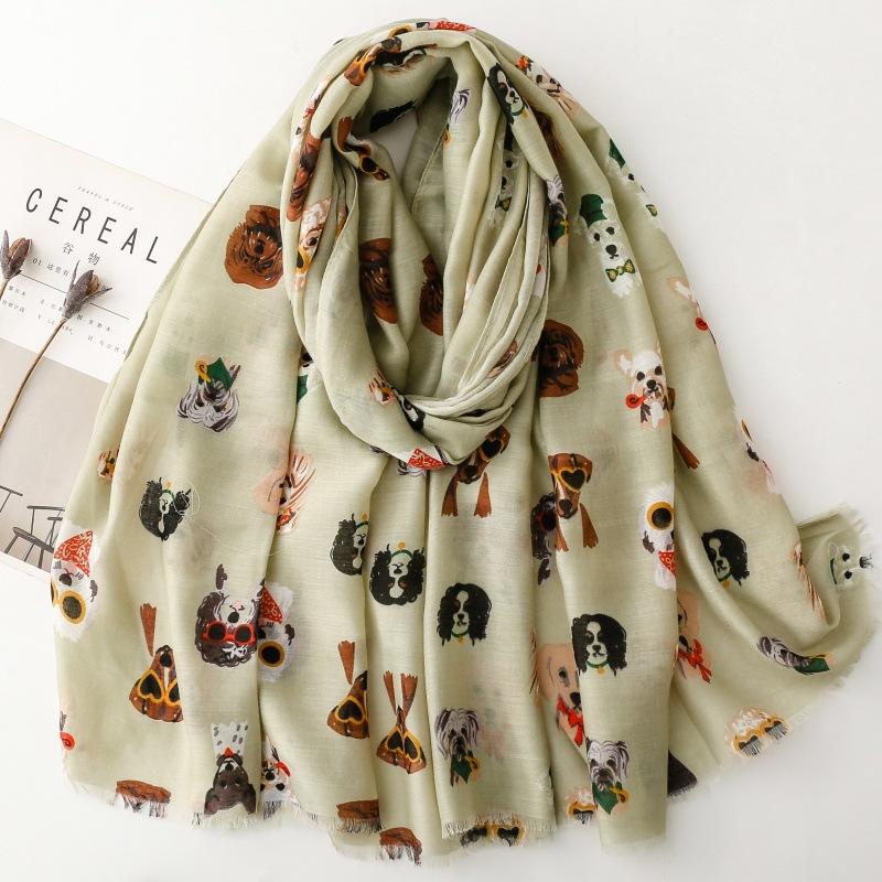 New Dog Print Luxury Women Viscose Scarf Summer Winter Shawl Cotton Linen Feeling Designer Tassel Muslim Hijab Wrap Turban
