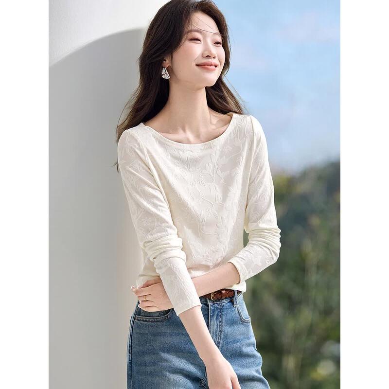 New Chinese Style Jacquard Off-Shoulder Long-Sleeve T-shirt
