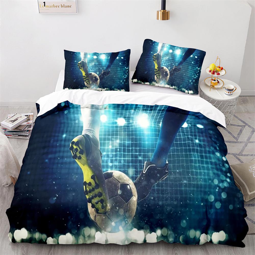 Soccer Duvet Cover Set Football Sport Black White Polyester Comforter Cover King Queen Size For Kids Boys Girls Teen Bedding Set