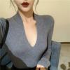 Women's Retro French Low-Cut Slimming Knit Long Sleeve Top