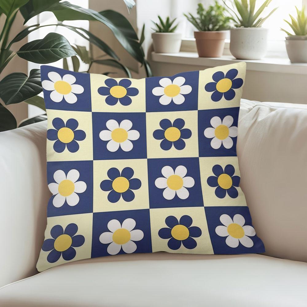 Checkerboard Flower Pattern Square Jacquard Pillow Cover for Sofa Office Waist Cushion Cover Home Decorative Pillowcase