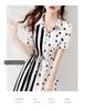 Plus Size Polka Dot Shirt Dress with Waist-Cinching Vertical Stripes and Polo Collar (80-300 Jin), Casual Summer Wear