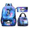3 Piece School Backpack Set for Students Large Capacity Oxford Cloth Schoolbag with Shoulder Strap and Pencil Case