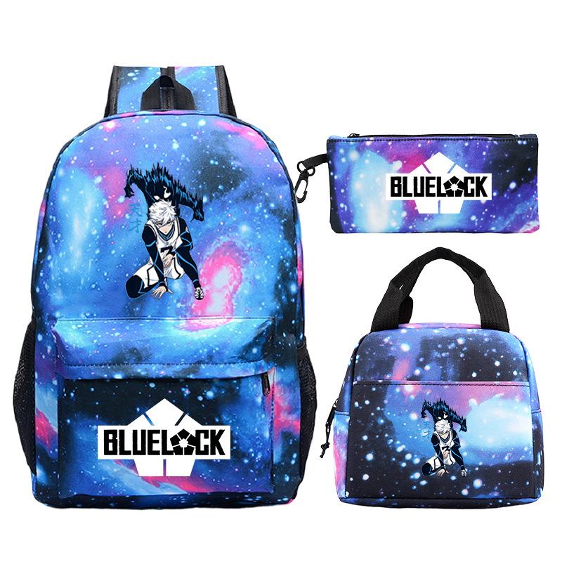3 Piece School Backpack Set for Students Large Capacity Oxford Cloth Schoolbag with Shoulder Strap and Pencil Case