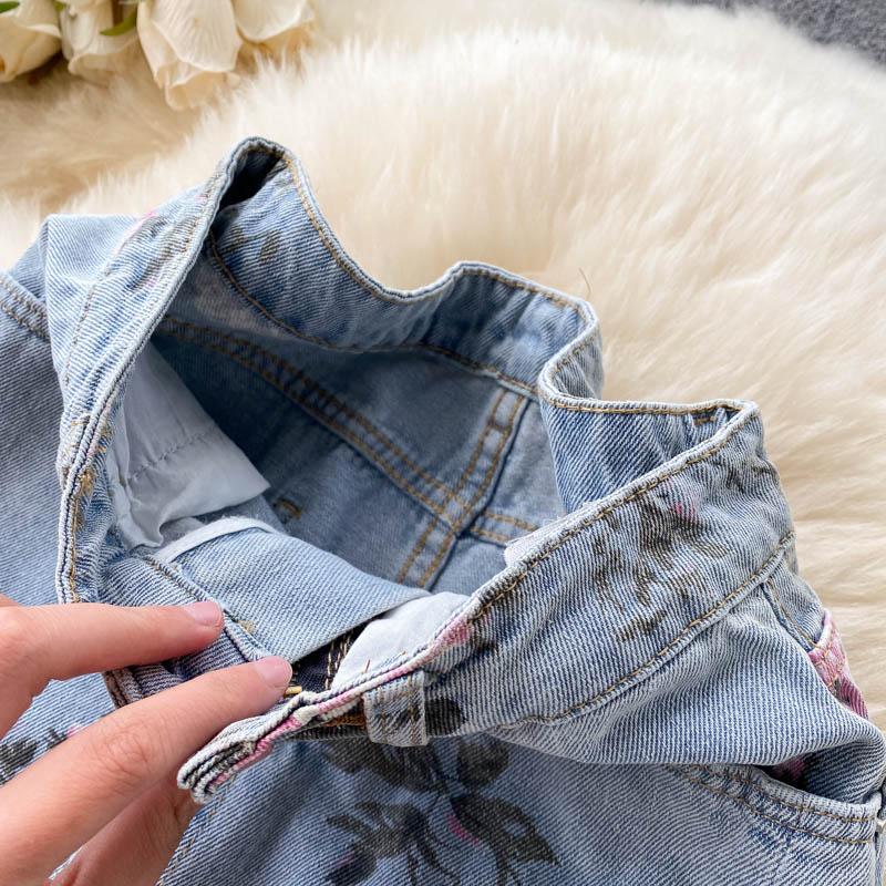 2025 Spring Denim Skirt Women's Autumn High Waist Slim Skirt A-Line Skirt Small Fork Skirt