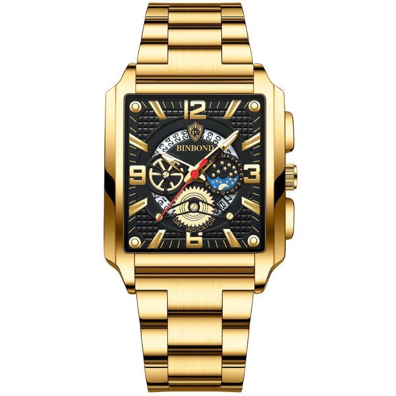 Binbang BINBOND Square Retro Men's Quartz Watch Multi-functional Luminous Waterproof Watch
