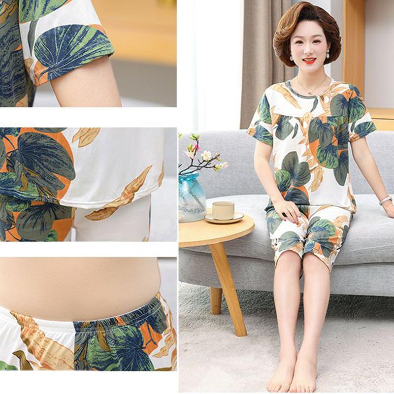 Middle Aged and Elderly Mothers Pajamas Women's Short Sleeved Home Clothing Spring and Autumn Sets Summer Oversized Loose Fitting