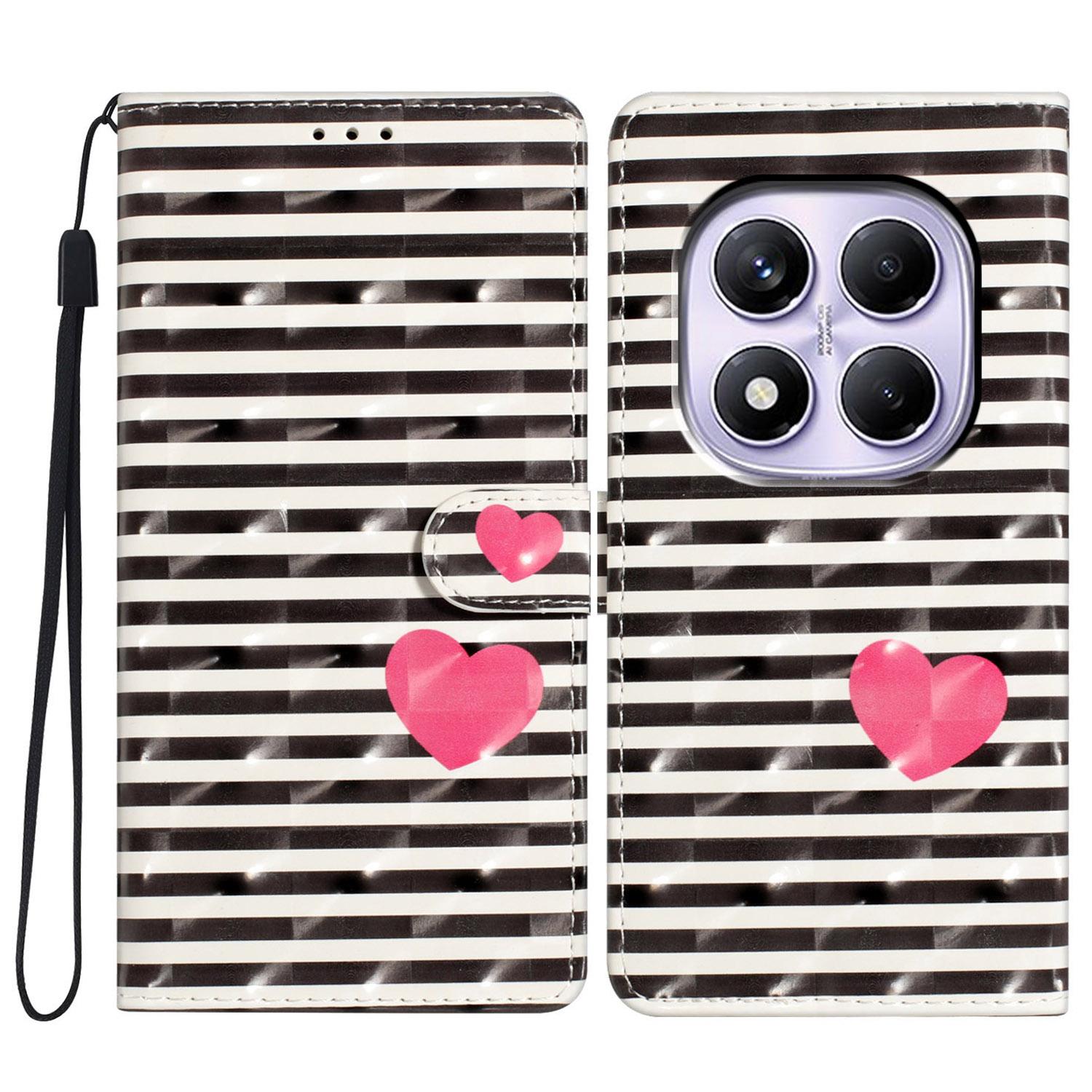 

Чехол-кошелек из искусственной кожи для Xiaomi Redmi Note 14 Pro 4G с 3D-печатью Stripes/Heart