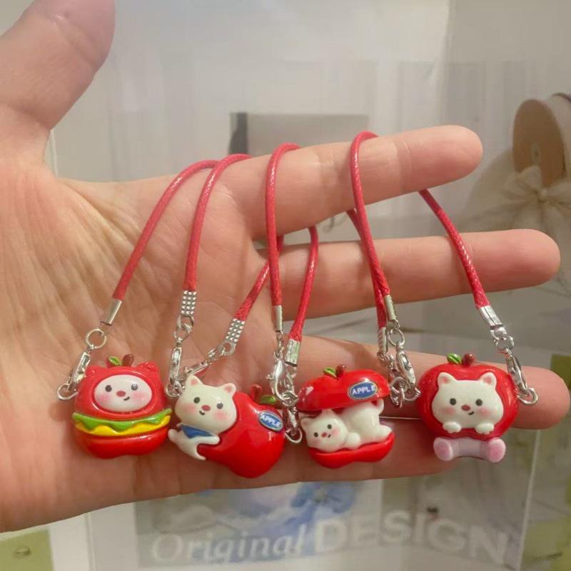 Mini Cartoon Apple Cat Hamburger Resin Dollhouse Accessories Set